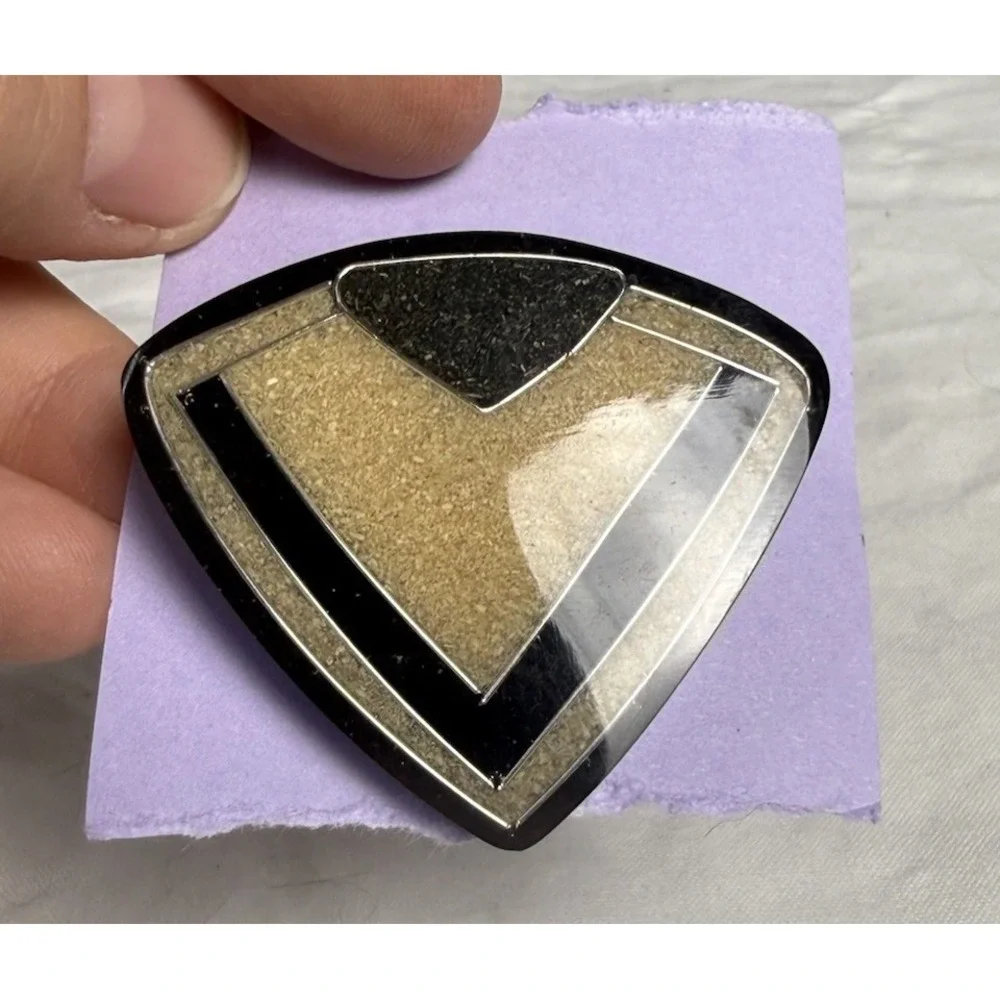 Vintage 80s Deco Revival Modernist Enamel Black And Gold  Geometric Brooch Pin